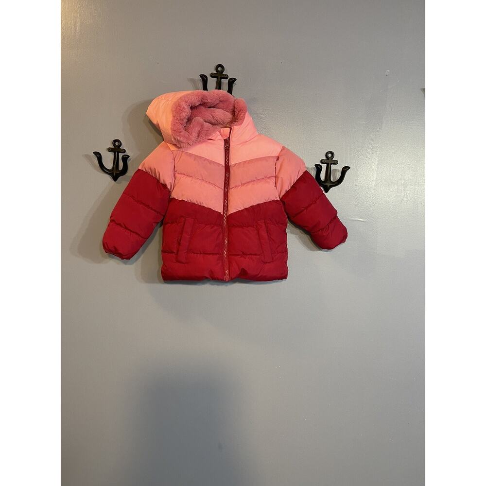Swiss Tech Faux Fur Lined Youth Hooded Puffer Jacket Pink Size 18M
